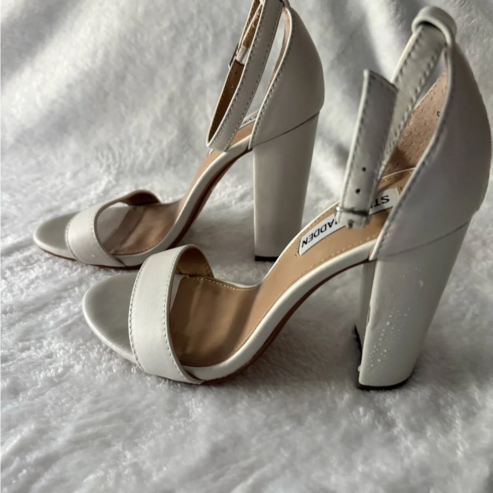 Steve Madden Tiaa White Leather Block Heels Sandals 7.5 - Picture 3 of 8